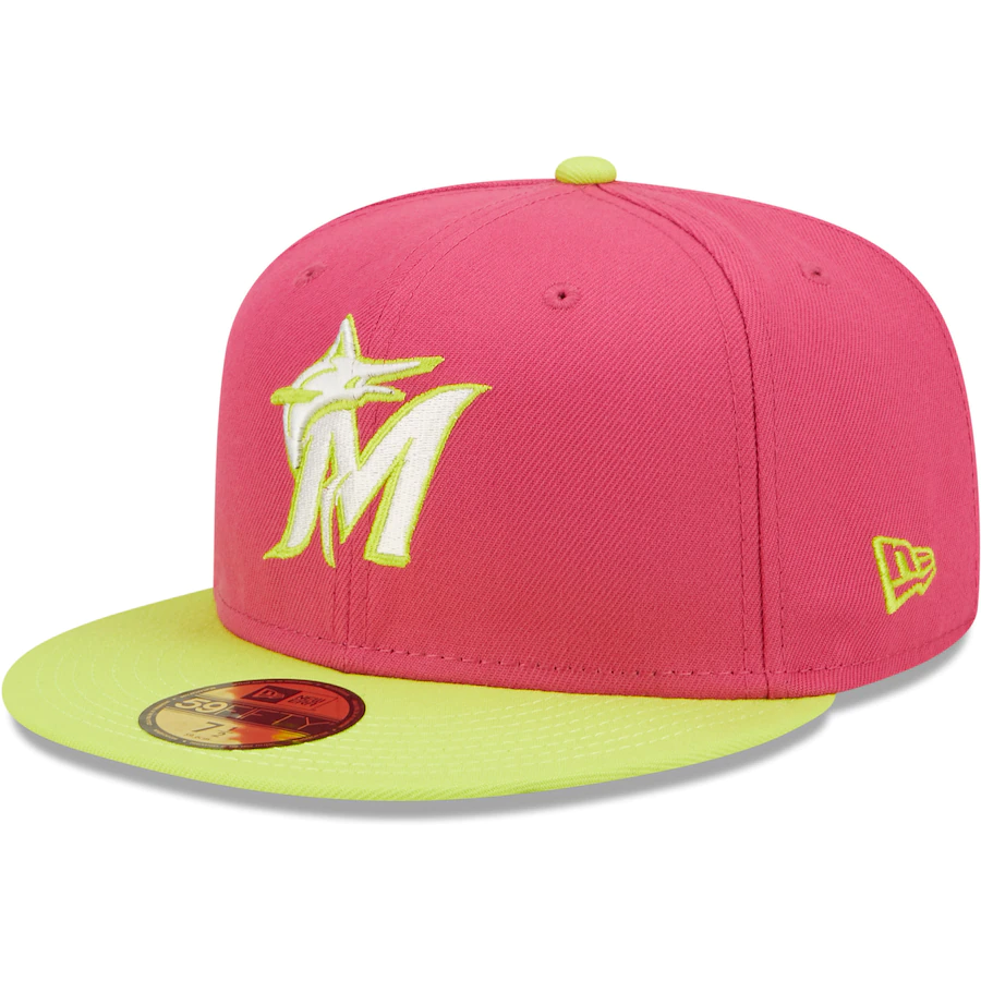 New Era Miami Marlins Pink 25th Anniversary Beetroot Cyber 59FIFTY Fitted Hat