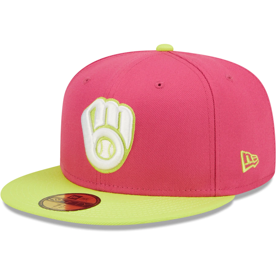 New Era Milwaukee Brewers Pink 50th Anniversary Beetroot Cyber 59FIFTY Fitted Hat
