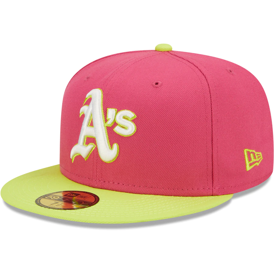 New Era Oakland Athletics Pink 1989 World Series Champions Beetroot Cyber 59FIFTY Fitted Hat