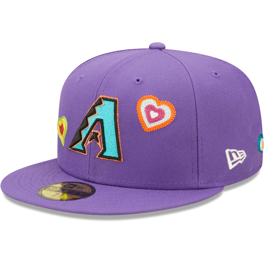 New Era Arizona Diamondbacks Purple Chain Stitch Heart 59FIFTY Fitted Hat