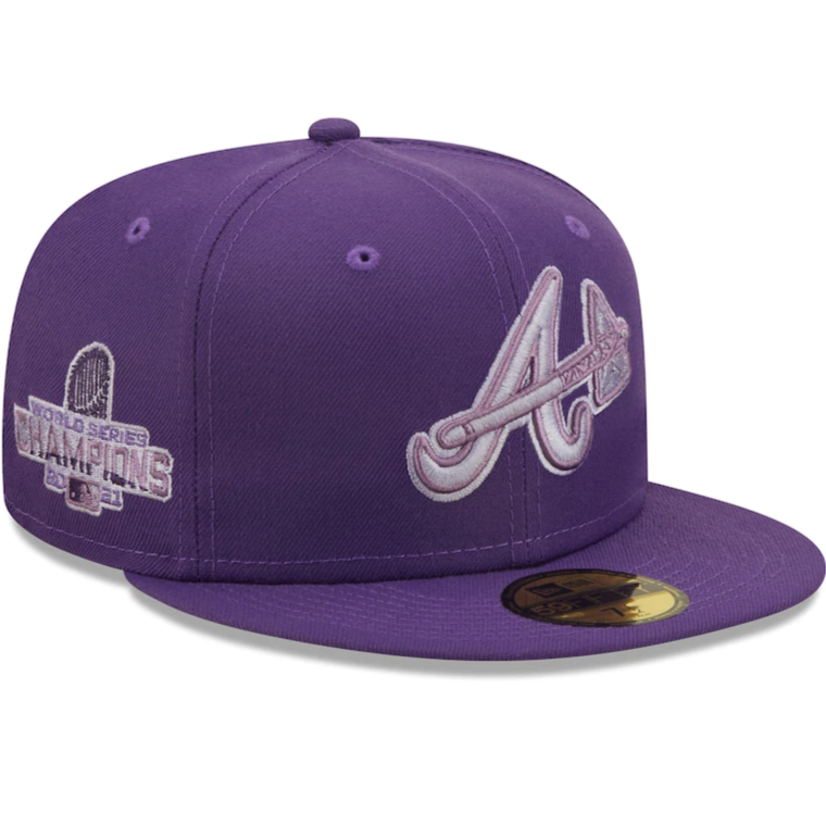 New Era Atlanta Braves Purple 2021 World Series Champions Lavender Undervisor 59FIFTY Fitted Hat
