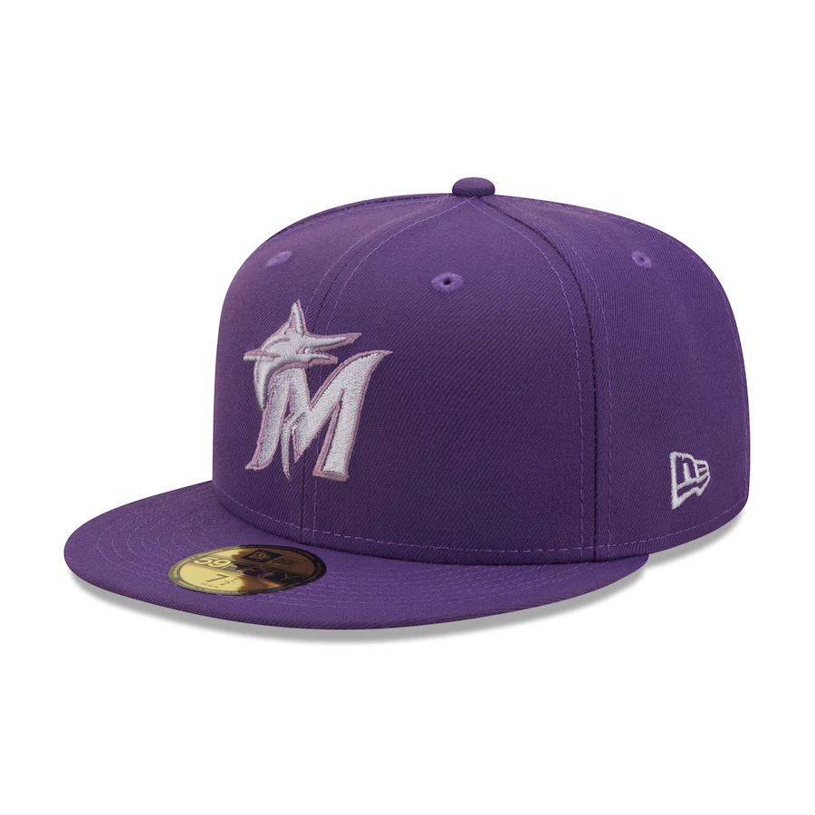 New Era Miami Marlins Purple 25th Anniversary Lavender Undervisor 59FIFTY Fitted Hat