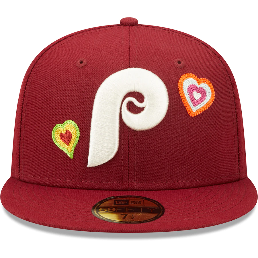 New Era Philadelphia Phillies Burgundy Chain Stitch Heart 59FIFTY Fitted Hat