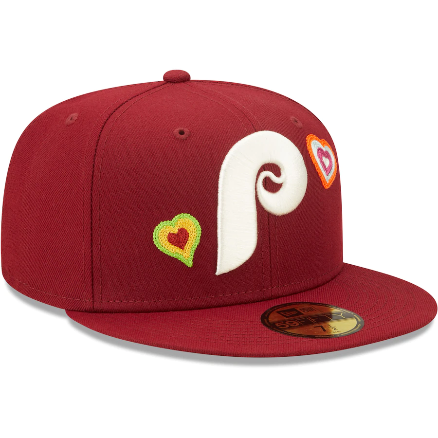 New Era Philadelphia Phillies Burgundy Chain Stitch Heart 59FIFTY Fitt
