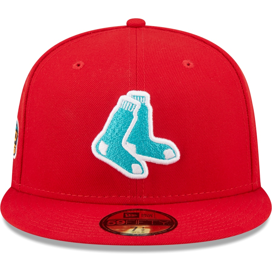 New Era Boston Red Sox 2004 World Series Scarlet/Teal Undervisor 2022 59FIFTY Fitted Hat