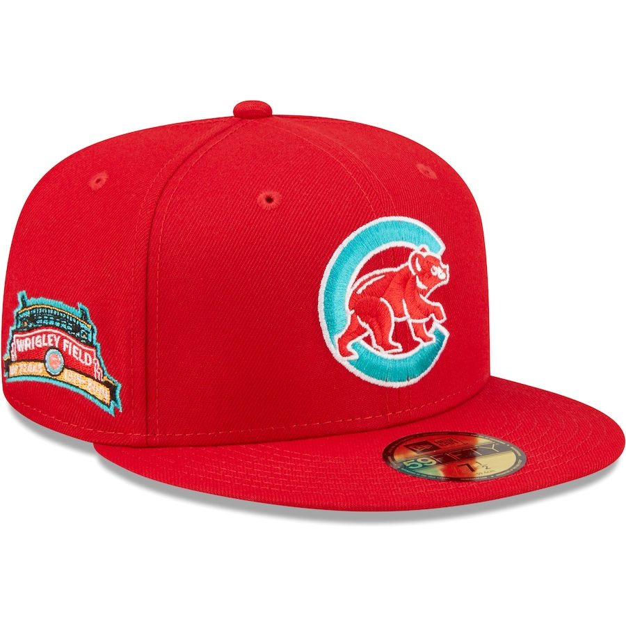 New Era Chicago Cubs Wrigley Field Stadium Scarlet/Teal Undervisor 2022 59FIFTY Fitted Hat