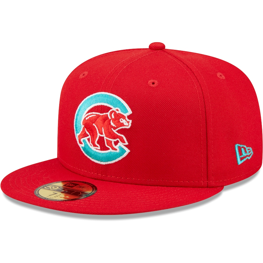 New Era Chicago Cubs Wrigley Field Stadium Scarlet/Teal Undervisor 2022 59FIFTY Fitted Hat