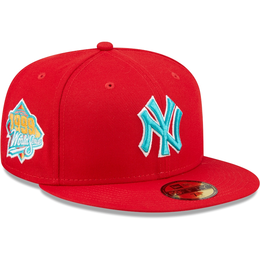 New Era New York Yankees 1999 World Series Scarlet/Teal Undervisor 2022 59FIFTY Fitted Hat