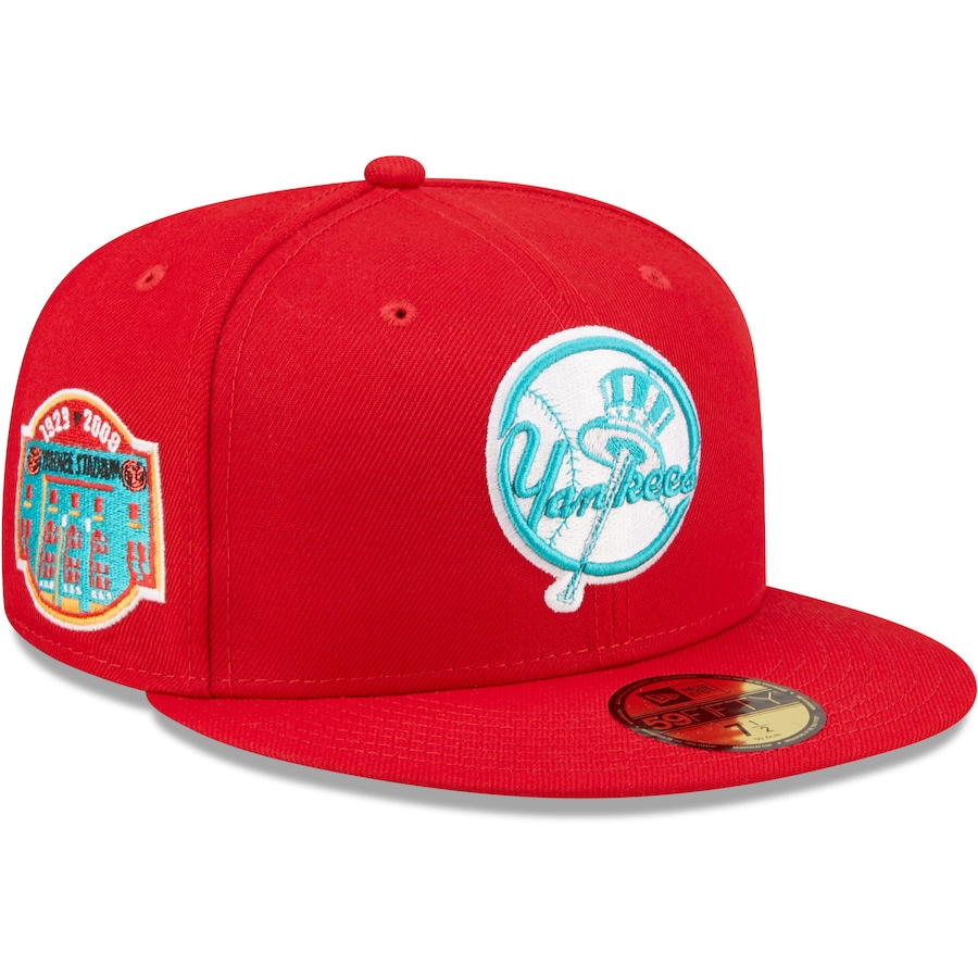 New Era New York Yankees Yankee Stadium Scarlet/Teal Undervisor 2022 59FIFTY Fitted Hat