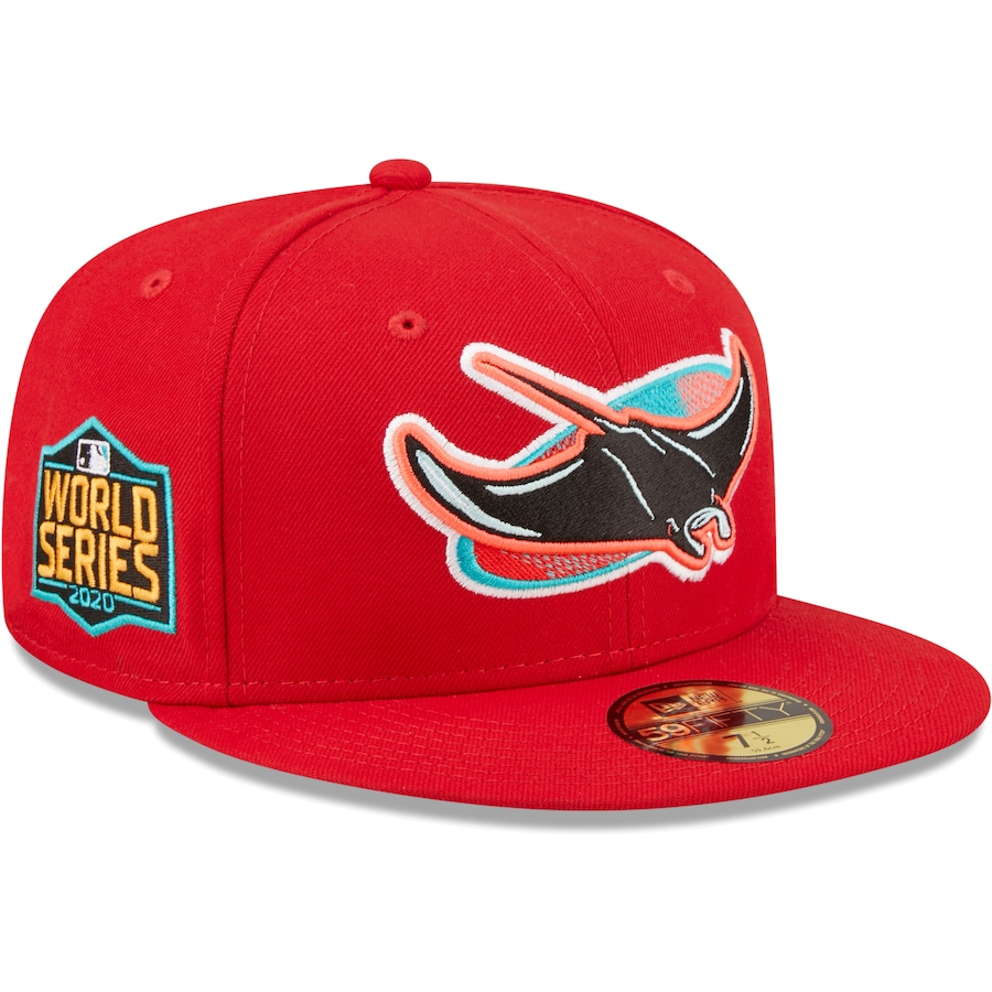 New Era Tampa Bay Rays 2020 World Series Scarlet/Teal Undervisor 2022 59FIFTY Fitted Hat