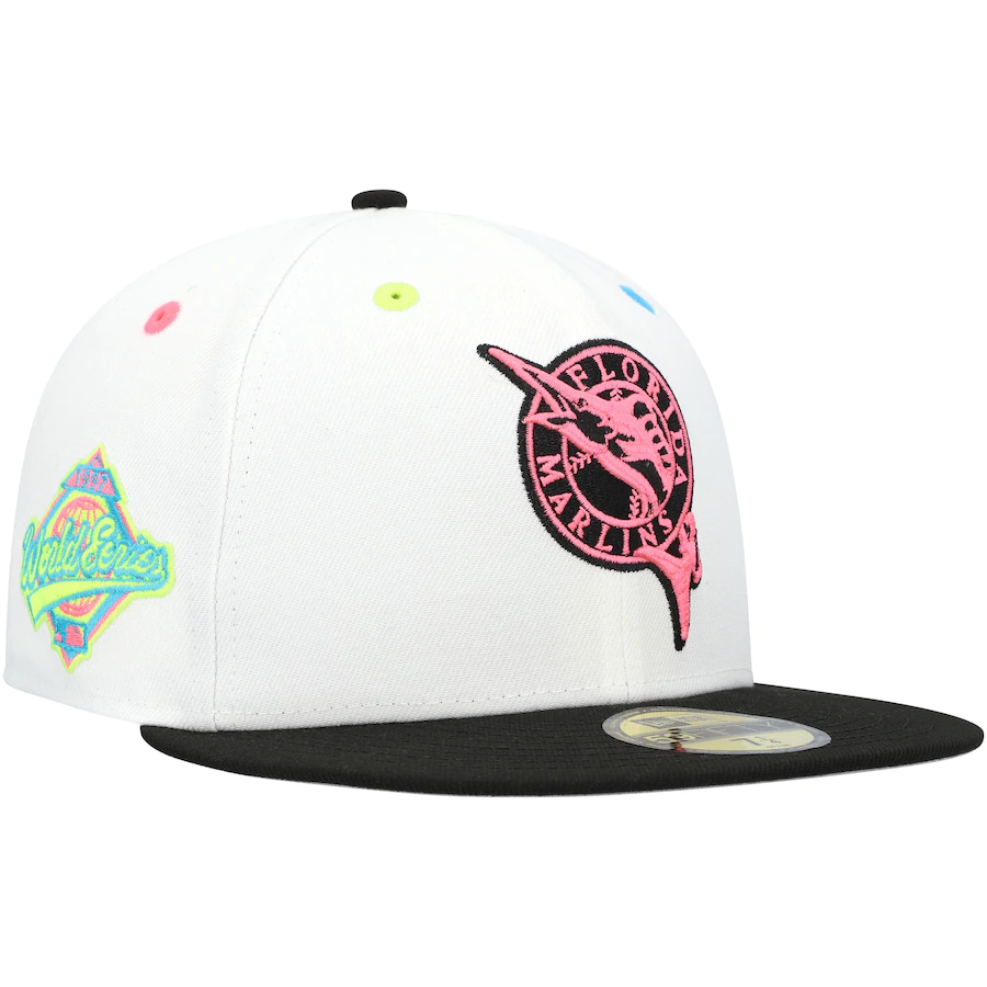 New Era Florida Marlins White Cooperstown Collection Neon Eye 59FIFTY Fitted Hat