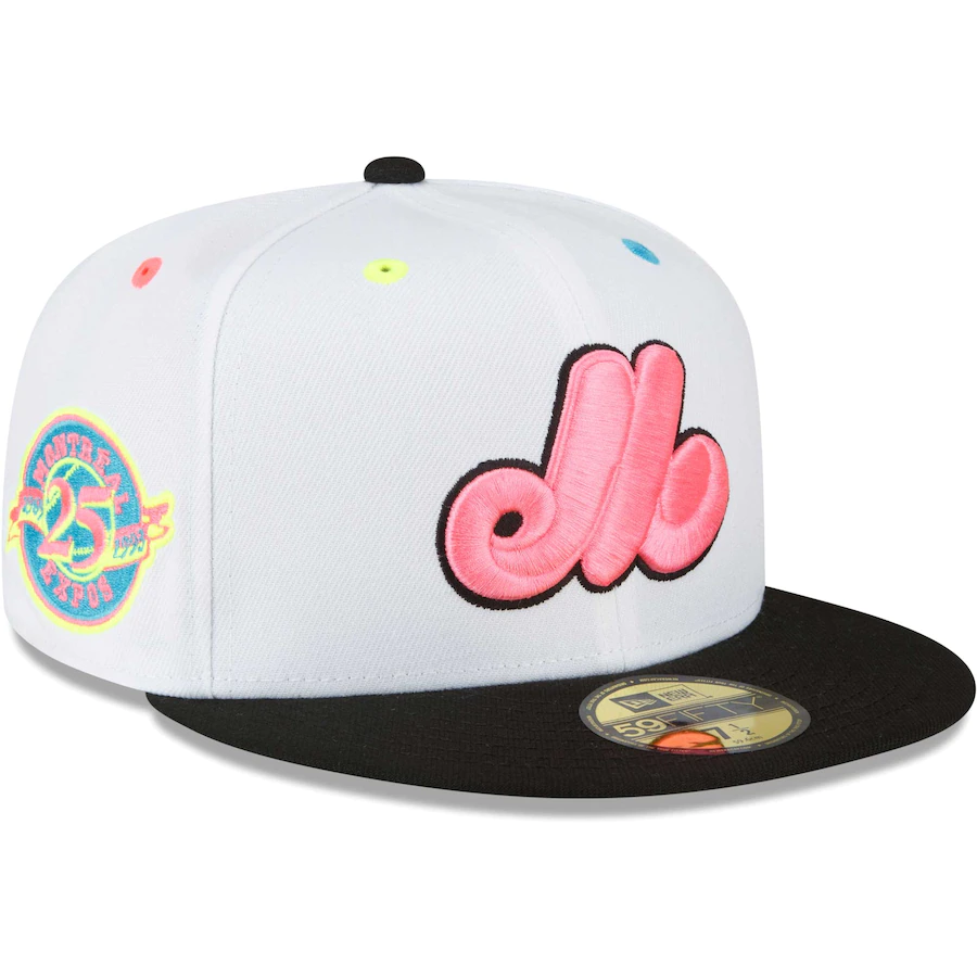 New Era Montreal Expos White Cooperstown Collection Neon Eye 59FIFTY Fitted Hat