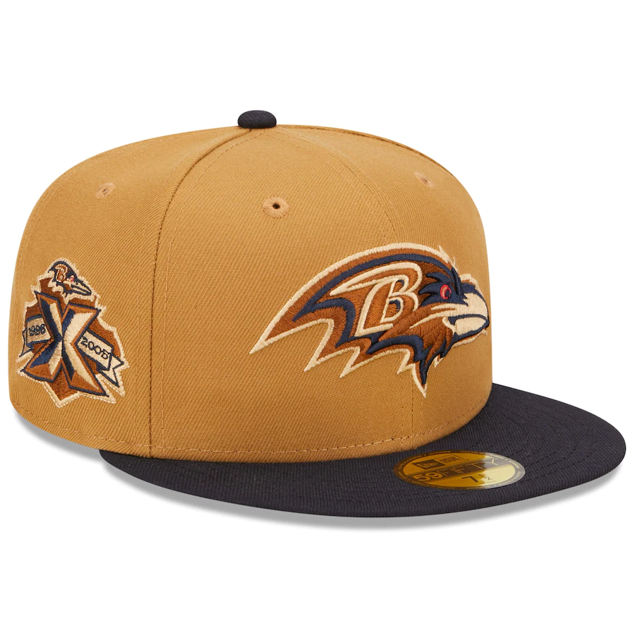 New Era Baltimore Ravens Tan/Navy 10th Season Wheat 59FIFTY Fitted Hat