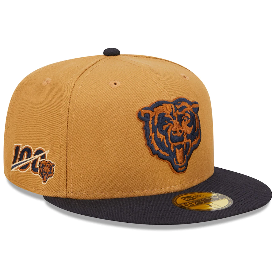 New Era Chicago Bears Tan/Navy 100th Season Wheat 59FIFTY Fitted Hat