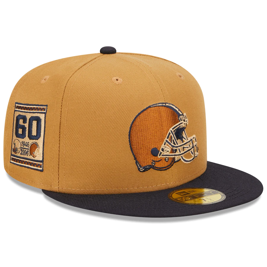 New Era Cleveland Browns Tan/Navy 60th Anniversary Wheat 59FIFTY Fitted Hat