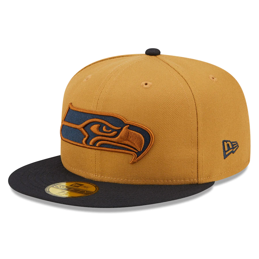 New Era Seattle Seahawks Tan/Navy 40 Seasons Wheat 59FIFTY Fitted Hat