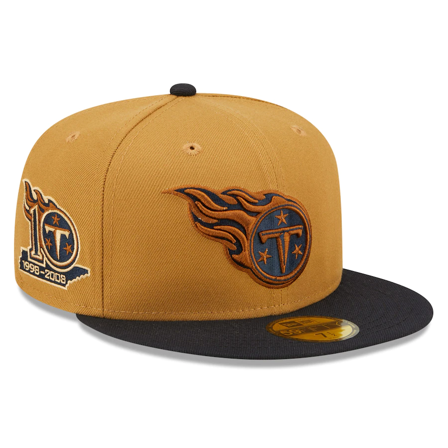 New Era Tennessee Titans Tan/Navy 10th Anniversary Wheat 59FIFTY Fitted Hat