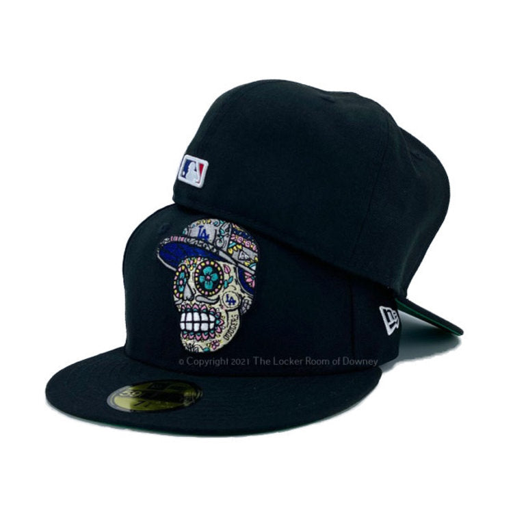 New Era Los Angeles Dodgers Black Skull Head Green Undervisor 59FIFTY Fitted Hat