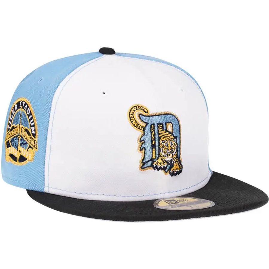 New Era Detroit Tigers Light Blue/Black/White Stadium Patch Golden Goal 59FIFTY Fitted Hat