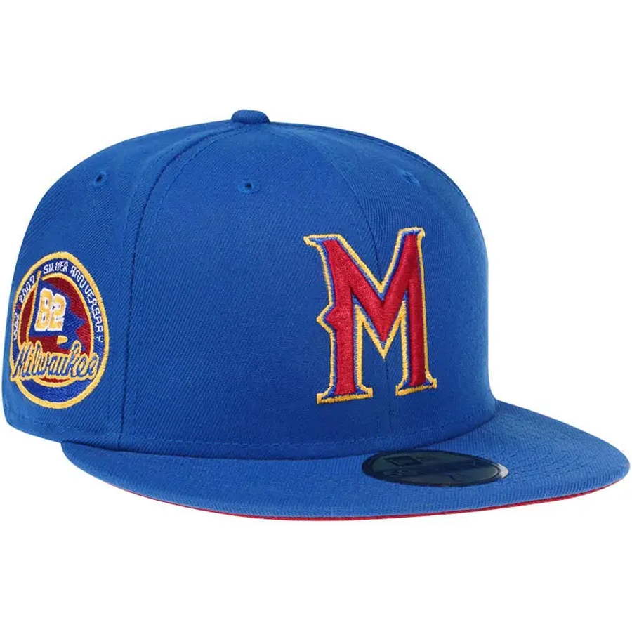 New Era Milwaukee Brewers Blue/Red Silver 1982 Anniversary Golden Goal 59FIFTY Fitted Hat