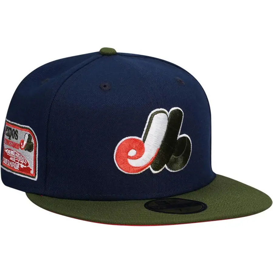 Expos Rust Hat New Era Montreal Expos Olympic Stadium Navy/ Rifle Green 59FIFTY Fitted Hat