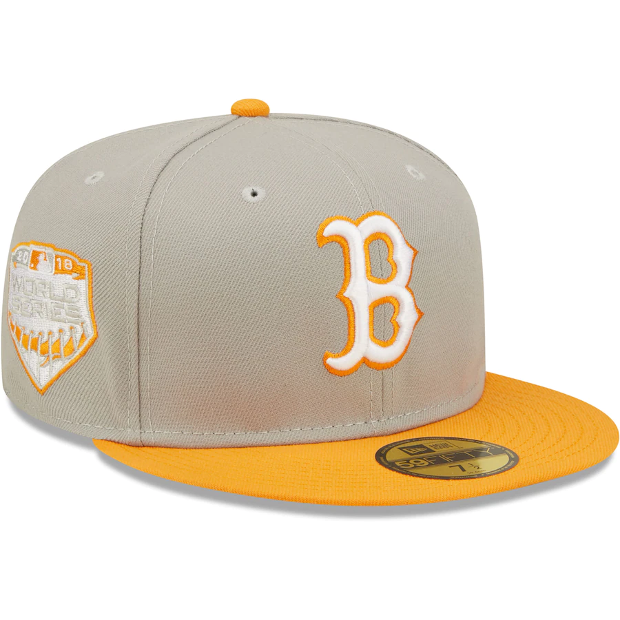 New Era Boston Red Sox Gray/Orange 2018 World Series Cooperstown Collection Undervisor 59FIFTY Fitted Hat