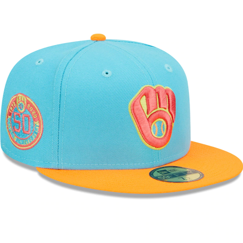 New Era Milwaukee Brewers Blue/Orange 50th Anniversary Vice Highlighter 59FIFTY Fitted Hat