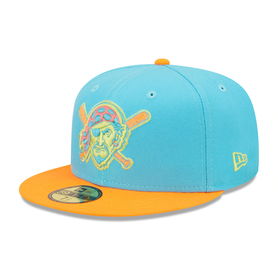 New Era Pittsburgh Pirates Blue/Orange Three Rivers Stadium 30th Anniversary Vice Highlighter 59FIFTY Fitted Hat