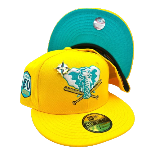 New Era Oakland Athletic Yellow/Teal 50th Anniversary Patch 59FIFTY Fitted Hat