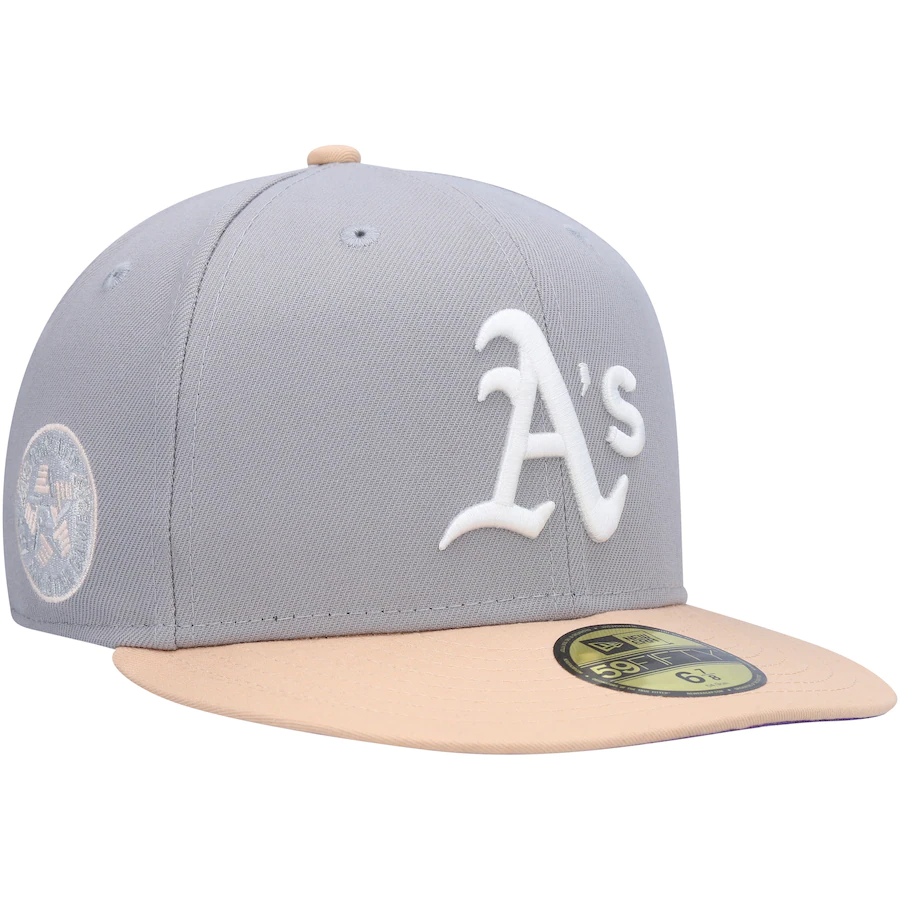 New Era Oakland Athletics Gray/Peach 1987 All-Star Game Purple Undervisor 59FIFTY Fitted Hat