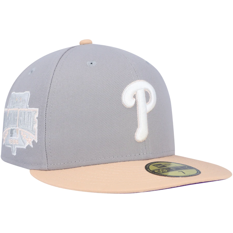 New Era Philadelphia Phillies Gray/Peach 1996 All-Star Game Purple Undervisor 59FIFTY Fitted Hat
