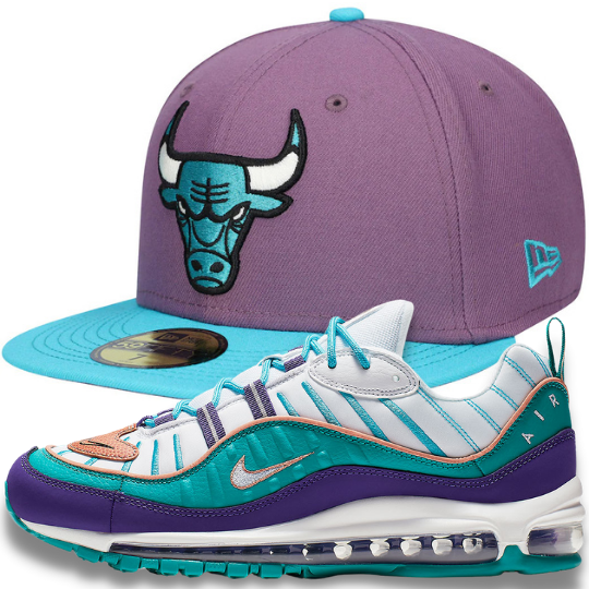 New Era Chicago Bulls Purple & Teal w/ Nike Air Max 98 Matching Sneakers