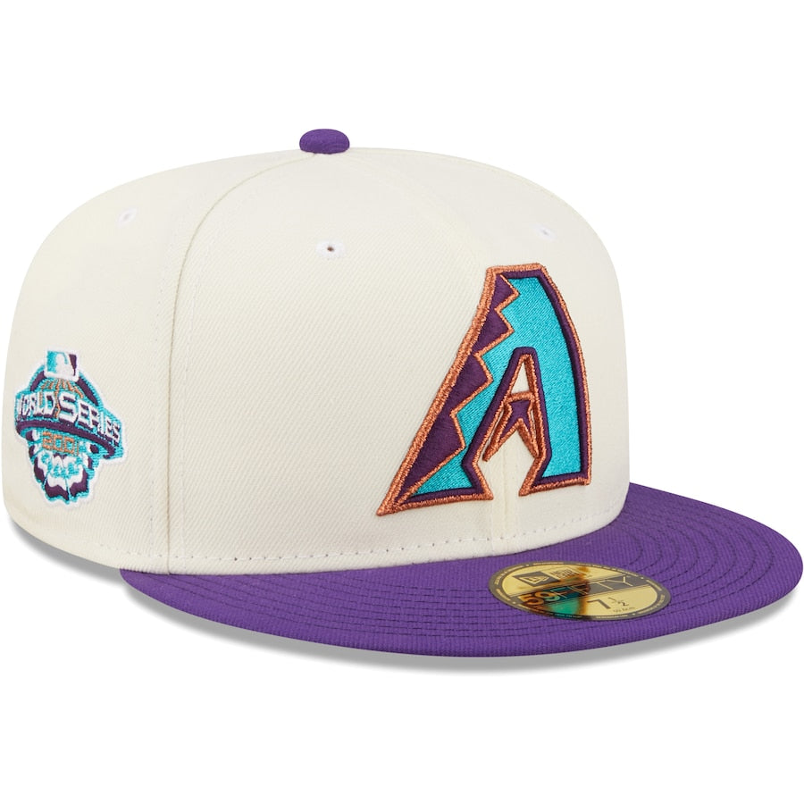 New Era Arizona Diamondbacks White/Purple Cooperstown Collection 2001 World Series Chrome 59FIFTY Fitted Hat
