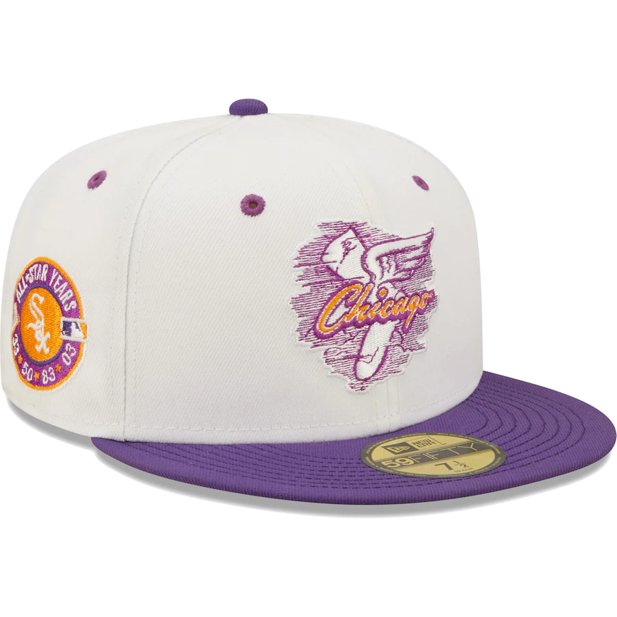 New Era Chicago White Sox White/Purple Four-Time All-Star Game Hosts Grape Lolli 59FIFTY Fitted Hat