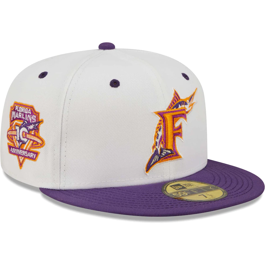 New Era Florida Marlins White/Purple 10th Anniversary Grape Lolli 59FIFTY Fitted Hat