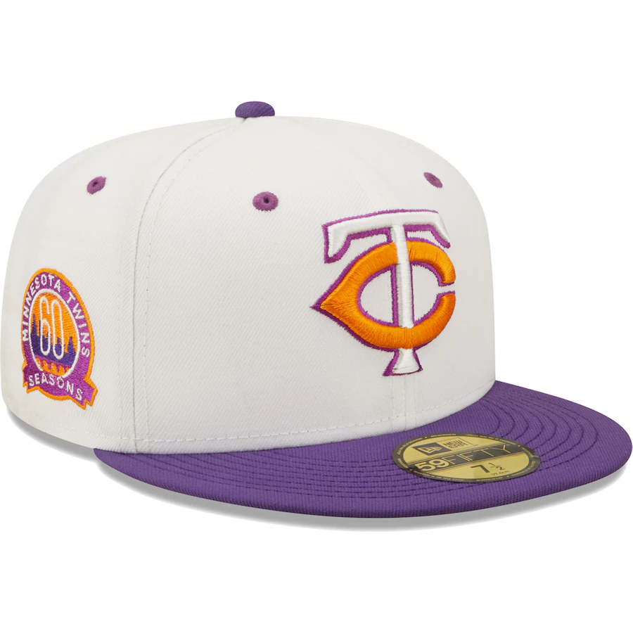 New Era Minnesota Twins White/Purple 60 Seasons Grape Lolli 59FIFTY Fitted Hat