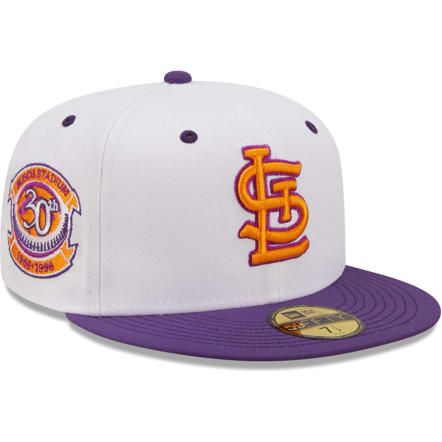 New Era St. Louis Cardinals White/Purple 30th Anniversary at Busch Stadium Grape Lolli 59FIFTY Fitted Hat