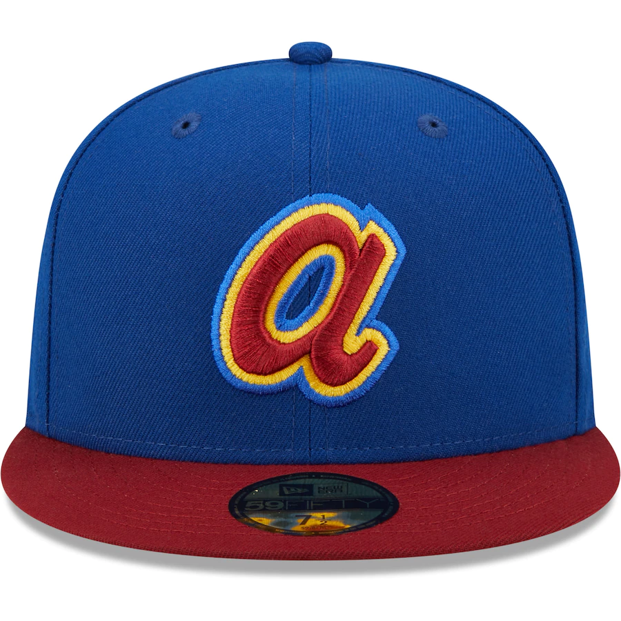 New Era Atlanta Braves Blue/Red Throwback Logo Primary Jewel Gold Undervisor 59FIFTY Fitted Hat