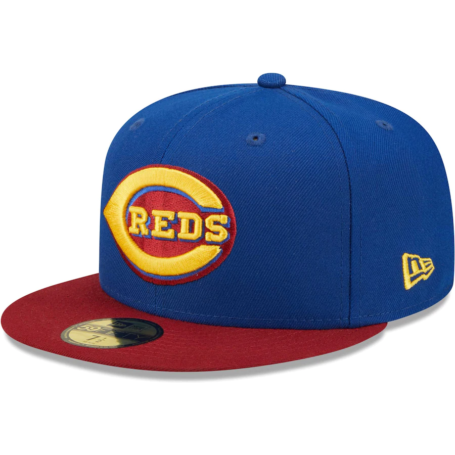 New Era Cincinnati Reds Blue/Red Alternate Logo Primary Jewel Gold Undervisor 59FIFTY Fitted Hat