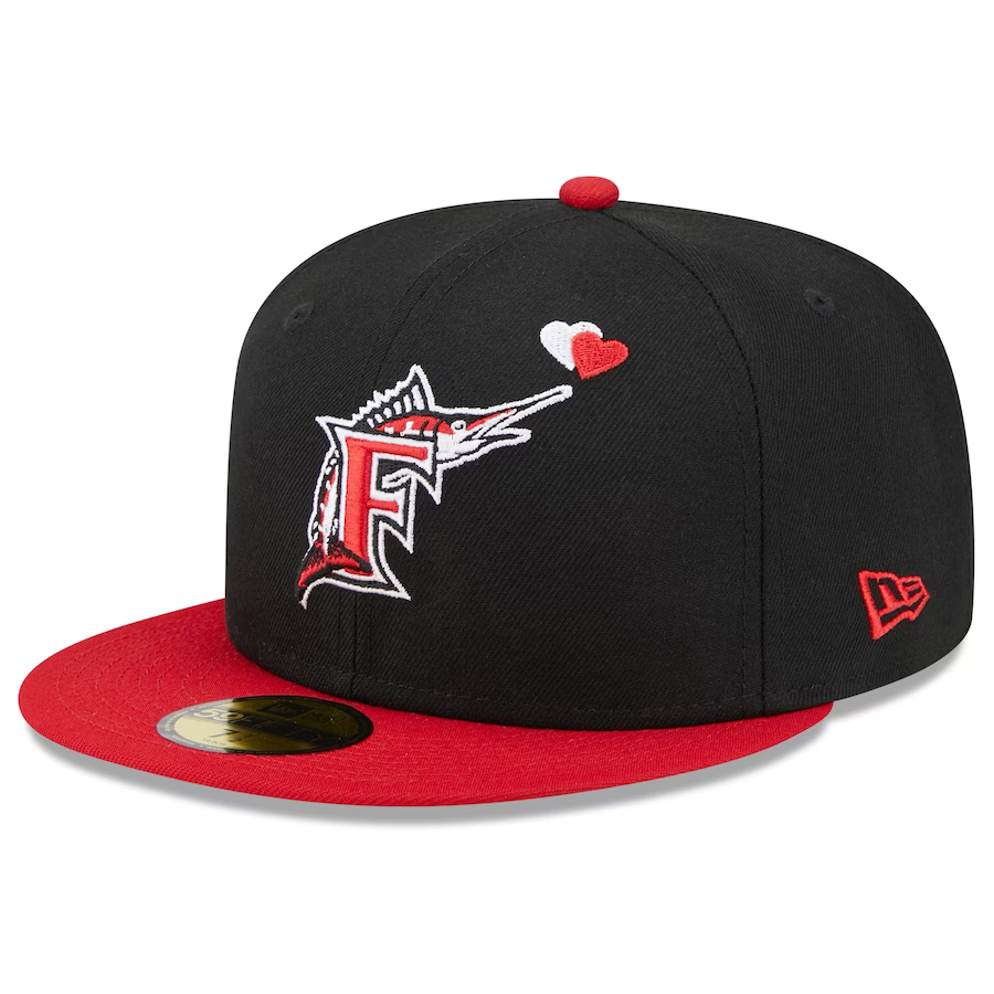 New Era Florida Marlins Black/Red Hearts 2023 59FIFTY Fitted Hat