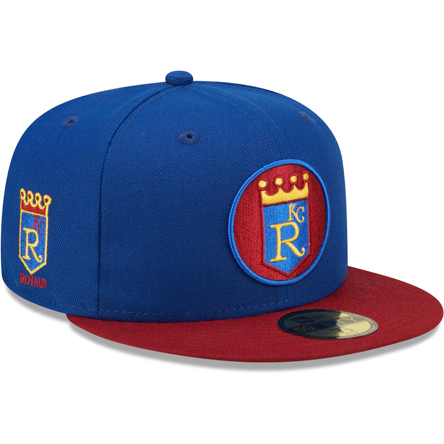 New Era Kansas City Royals Blue/Red Throwback Logo Primary Jewel Gold Undervisor 59FIFTY Fitted Hat