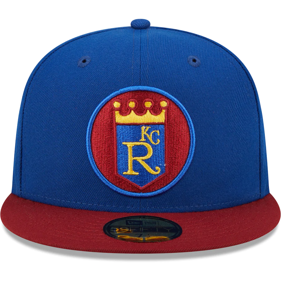 New Era Kansas City Royals Blue/Red Throwback Logo Primary Jewel Gold Undervisor 59FIFTY Fitted Hat