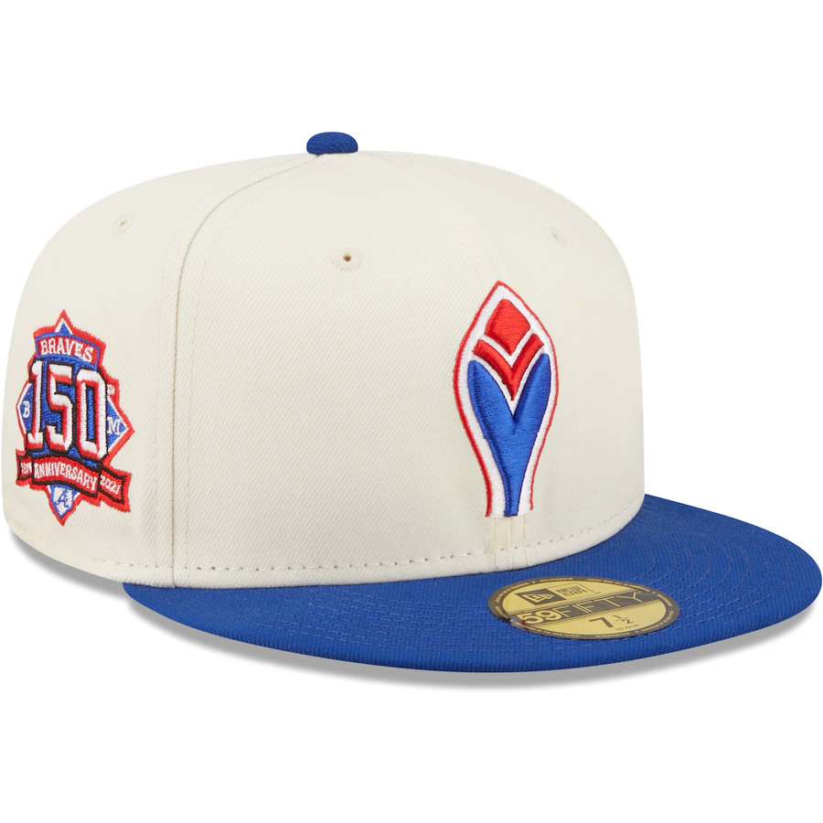 New Era Atlanta Braves White/Blue Cooperstown Collection 150th Anniversary Chrome 59FIFTY Fitted Hat