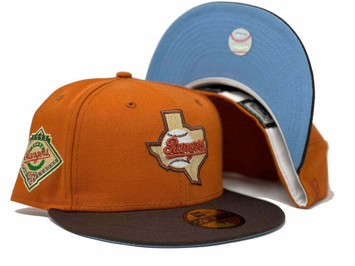 New Era Texas Rangers Burnt Orange Sunset Drip 1993 Arlington Stadium 59FIFTY Fitted Hat