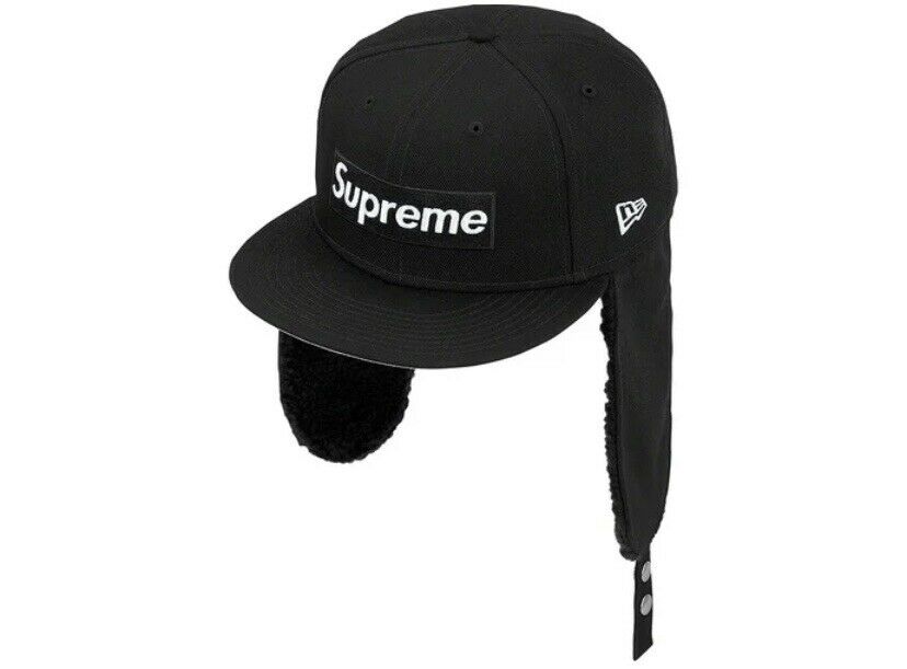 New Era Supreme Black on Black Ear Flap Designer 59FIFTY Fitted Hat