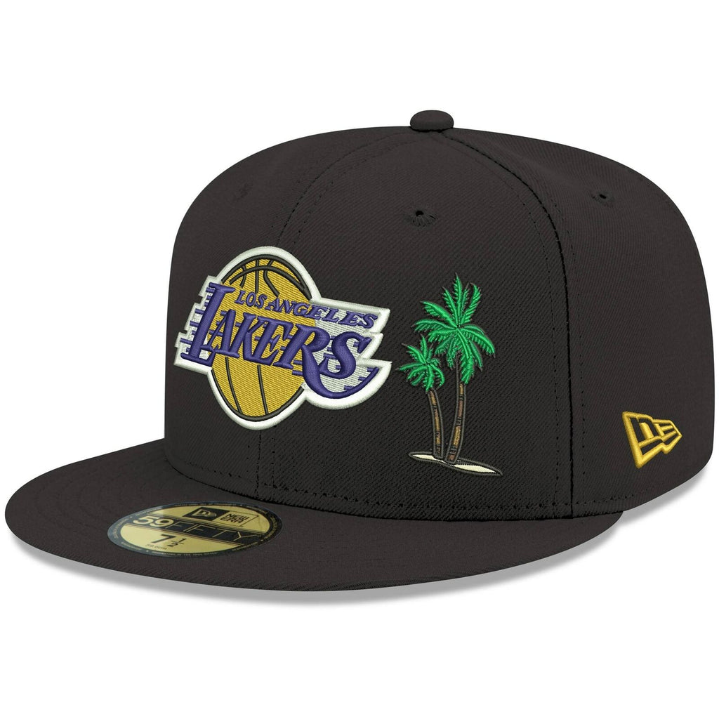 New Era Black Los Angeles Lakers Banner Side Patch Palm 59FIFTY Fitted Hat