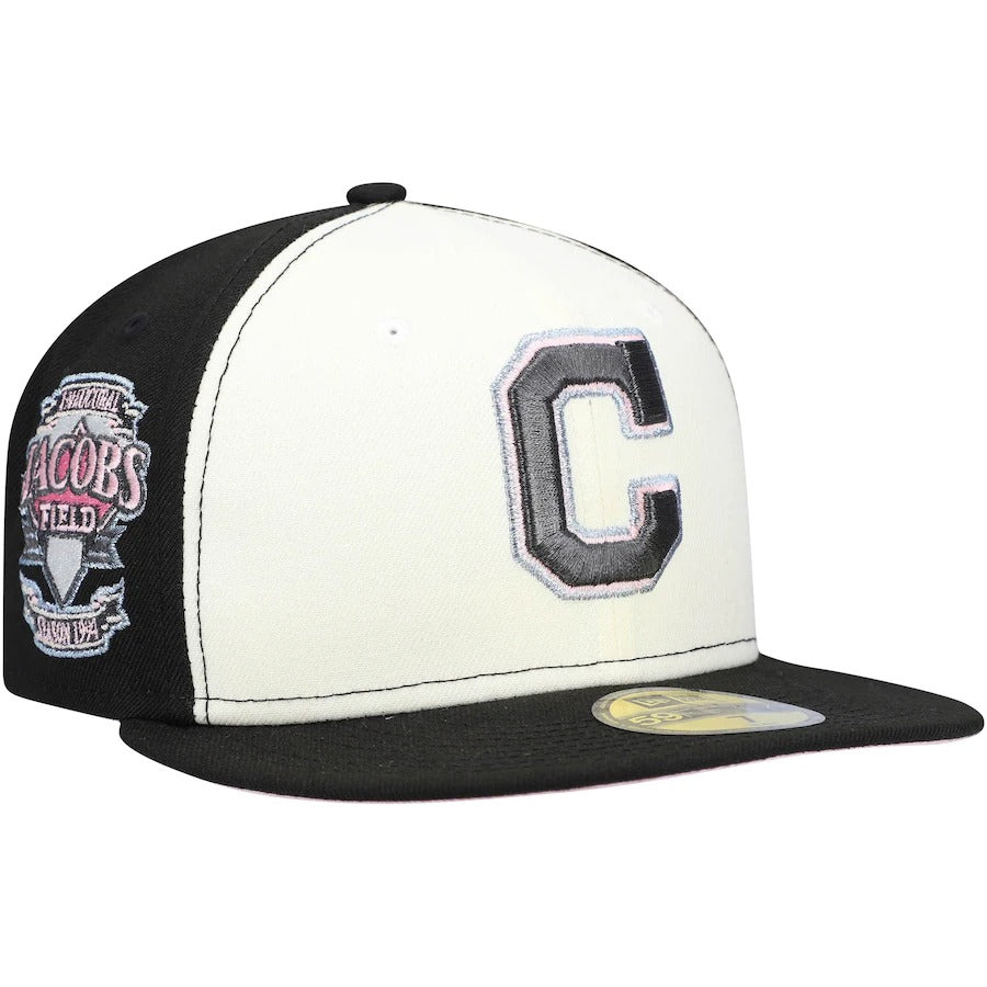New Era Cleveland Indians Cream/Black Jacobs Field Pink Undervisor 59FIFTY Fitted Hat