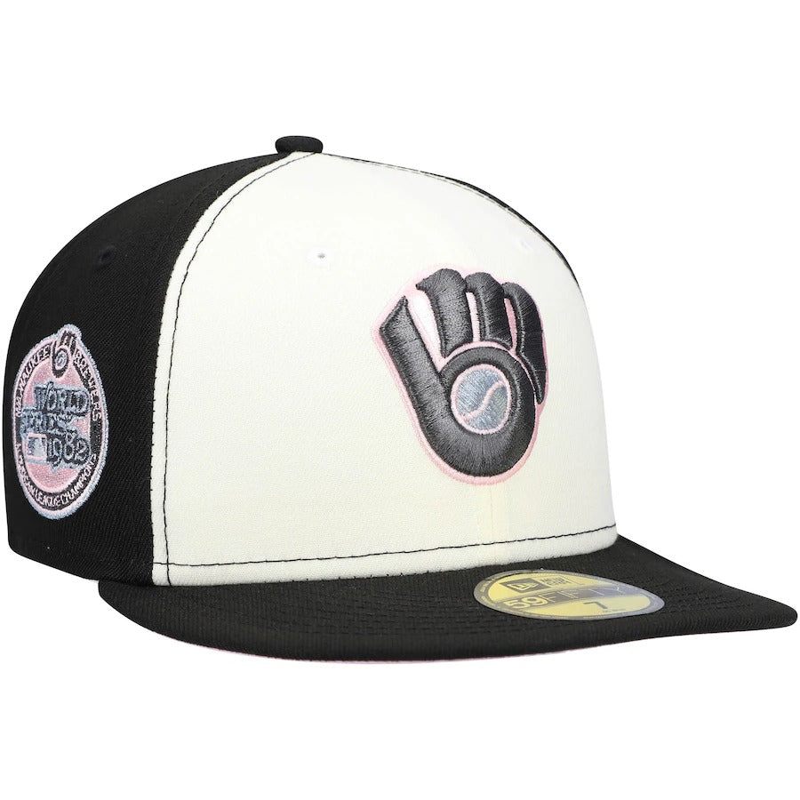 New Era Milwaukee Brewers Cream/Black 1982 World Series Pink Undervisor 59FIFTY Fitted Hat