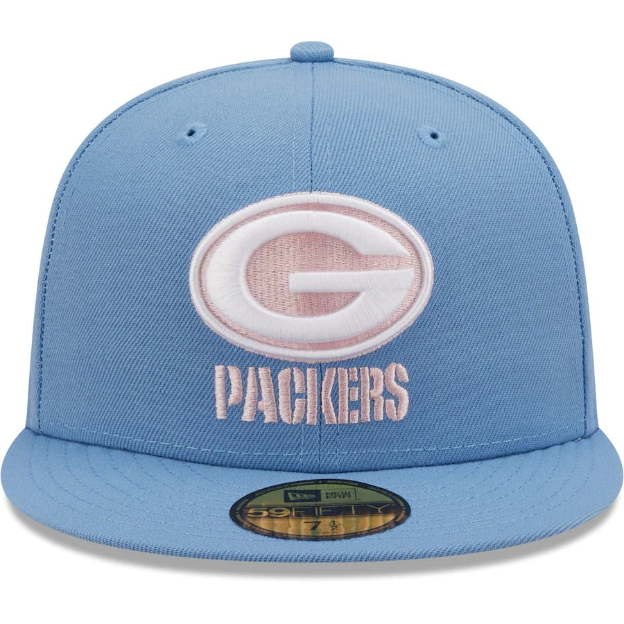 New Era Green Bay Packers Light Blue 4x Super Bowl Champions Pink Undervisor 59FIFTY Fitted Hat