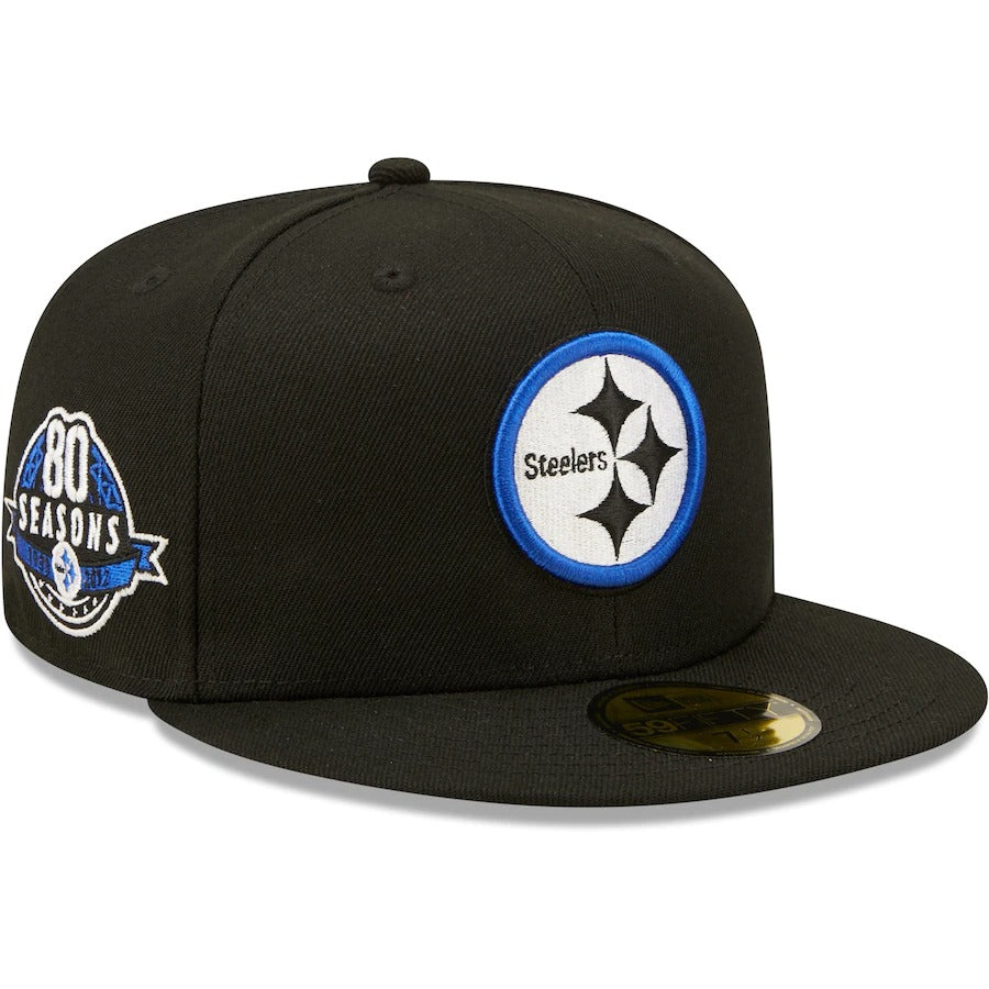 New Era Pittsburgh Steelers Black Royal Undervisor 80 Seasons 59FIFTY Fitted Hat